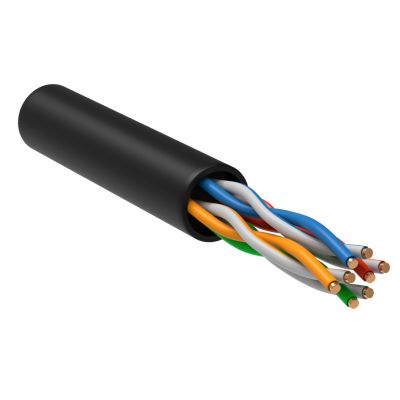 Кабель UTP 4PR 24AWG cat 5e, LDPE, (CU), черный, наружный, GENERICA, бухта 305 м, BC3-C5E04-139-305-G