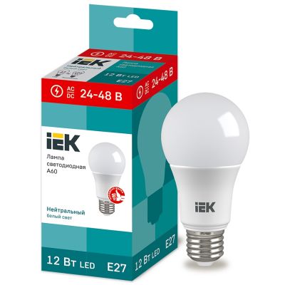 Лампа IEK (ИЭК) A60-МО 12Вт 24-48V AC/DC Е27 4000К 1140Лм светодиодная 