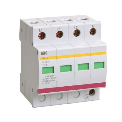 Ограничитель импульсных перенапряжений ОПС1-B 4Р 30/60кА 400B IEK (MOP20-4-B)