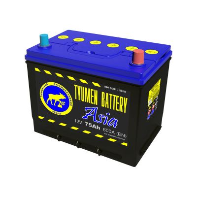 Аккумулятор 6СТ-75L R+ "Тюмень-ASIA" обр. поляр. зал. япон. стан. толст. клеммы, нижнее крепл. (Тюменский АЗ)