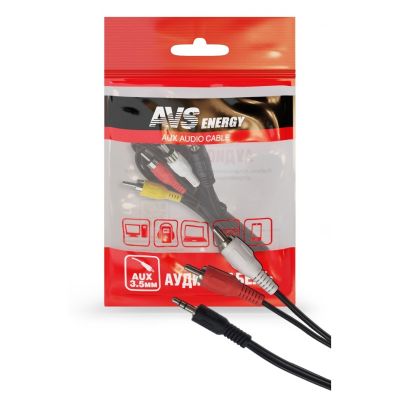 Кабель  AUX аудио : 1,0 м.,  3,5 jack - 2RCA (аудио) ("AVS") ("RCA-61") акустический (A78885S)