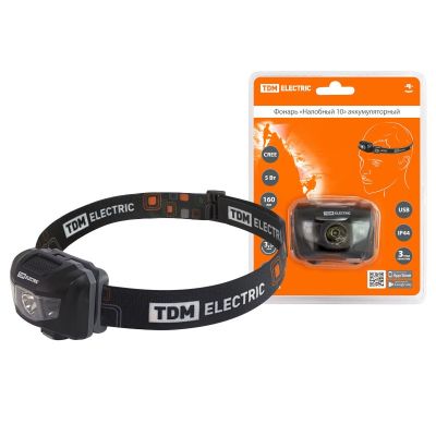 Фонарь TDM "Налобный 10" 1 CREE LED аккум., SQ0350-0062