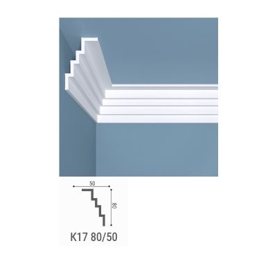 Карниз потолочный 80x50x2000 мм, белый, XPS К17, bello-deco