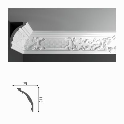 Плинтус потолочный 116x79x2000 мм, инжекционный, белый, ДП 31/140, Де-Багет