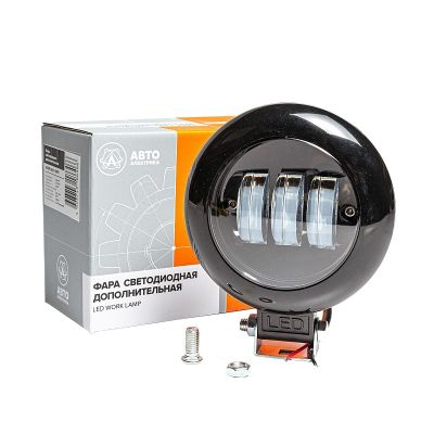 * Фара светодиодная (12/24В.) (AE30R-6LED-55PC) 6 с/д, круглая, рассеиваемый/ближний свет, пылевлагозащищенная, алюмин. корпус, OFF - ROAD, 30W, 6 светодиодов (ДХО)