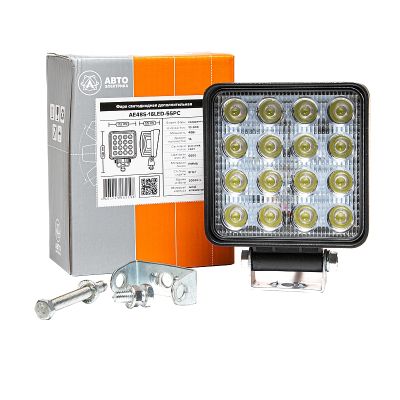 Фара светодиодная (12/24В.) (АЕ48S-16LED-55PC) 16 с/д, квадратная, рассеяный свет, пылевлагозащищенная, алюмин. корпус, OFF-Road 48W, 16 светодиодов