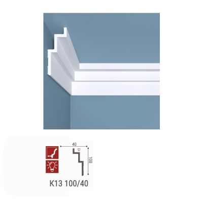 Карниз потолочный 100x40x2000 мм, белый, XPS К13, bello-deco