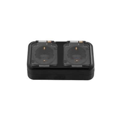 Розетка РА16-303  2-ая з/к черная с крышкой IP54 о/у "Пралеска Аква" Светоприбор 