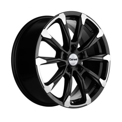 Диск литой Carwel Ишим 1808 7,5Jx18 5/114,3 ET50 D67,1 ABT (черный глянцевый с полированной лицевой частью), без крепежа, арт. 110985, (Карвел), (K5/Santa Fe), Киа К5