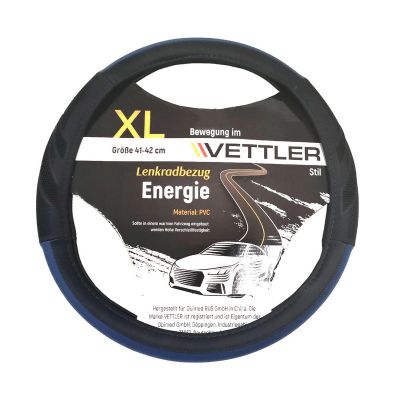 ОПЛЕТКА НА РУЛЬ (37-38 см) экокожа / черно-синий (2108,иномарки) "VETTLER die Energie" (19149)