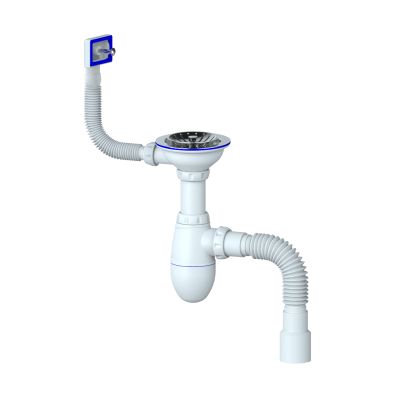 В425 СИФОН для мойки с нерж/чаш. д112, с г/тр, с прямоугольным переливом "Юникорн" 