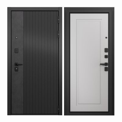 Дверь металлическая  TRUST ECO 9Е-401БГ, 9ЕD-0  960 правая  (МДФ Черный матовый/Эмаль светло-серая) "МАСТИНО" Россия