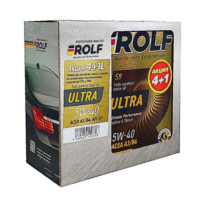 Масло моторное ROLF Ultra A3/B4 SAE 5W40, 4 л, API SP, синтетическое, (двиг. бензиновый, дизельный), (набор 4л+1л)
