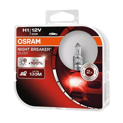 ЛАМПА Н1 (АКГ12-55) 2шт (Night Breaker Silver, +100%) ФАРНАЯ "OSRAM" 64150 NBS (2 шт.) 12В
