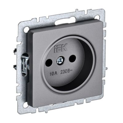 Розетка BRITE 1-я без з/к 10А РС10-1-0-БрС сталь (без рамки) IEK (BR-R10-10-K46)