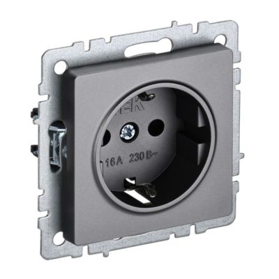 Розетка BRITE 1-я з/к со шторками 16А РС14-1-0-БрС сталь (без рамки) IEK (BR-R14-16-K46)