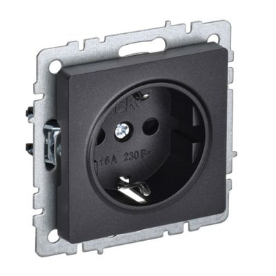 Розетка BRITE 1-я з/к со шторками 16А РС14-1-0-БрЧ черный (без рамки) IEK (BR-R14-16-K02)
