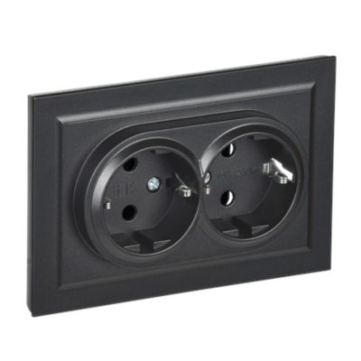 Розетка BRITE 2-я з/к 16А РС12-3-БрЧ черный IEK (BR-R21-16-K02-F)