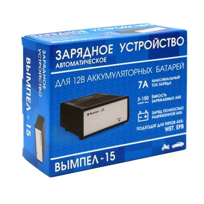 Устройство зарядное (12 В., 3-150 А/ч) автомат, светодиодная индикация ("Вымпел-15") ("НПП ОРИОН") Типы АКБ: EFB, WET Ag (серебряные), WET Сa/Ca (кальциевые)