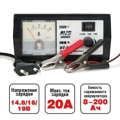 Устройство зарядное (12 В., 8-200 А/ч) ручн./автомат, стрелочная индикация, предпусковое, блок питания, защита от КЗ ("BT-6030") ("AVS") импульсное (A78866S)