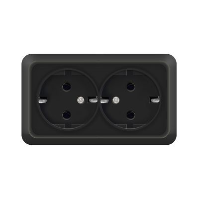 Розетка "ОЛИМП" (2216) 2-ая з/к черная УНИВЕРСАЛ 