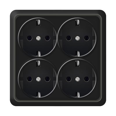 Розетка "ОЛИМП" (2222) 4-ая квадратная з/к черная УНИВЕРСАЛ 