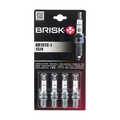 DR15TC-1 КОМПЛЕКТ СВЕЧЕЙ ЗАЖИГАНИЯ (4 шт.) "BRISK" EXTRA  ВАЗ (16-ти клап. двигатели) ГАЗ, УАЗ (двигатели ЗМЗ-405,406,409) (1,0 мм, 3-х электродная)