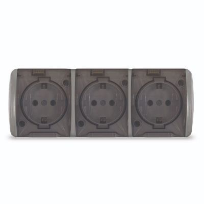 Розетка (K2235-Gr) 3-ая з/к серая с прозрачной крышкой о/у 16А "КЛИО" УНИВЕРСАЛ