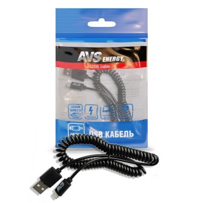 .Кабель  USB 2.0 Type-A - iPhone (Apple Lightning 8-pin) : 2,0 м., витой ("AVS") ("IP-52") для зарядки телефона/смартфона или обмена информации с цифровыми устройствами (A78612S)