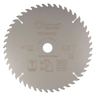 Диск пильный с тефлоновым покрытием по дереву Profi plus 300x2/3x32/30/25.4/20 мм, 48Т CUTOP 75-30048Т
