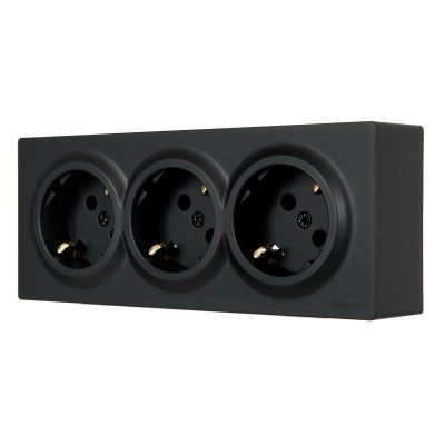 Розетка LETO 752-4200-127ВUP 3-ая з/к черный бархат о/у Lezard 
