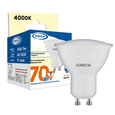 Лампа светодиодная IONICH MR16 (рефлектор) 7 Вт GU10 4000К 630 Лм 220в (1901)