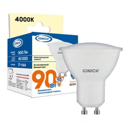 Лампа светодиодная IONICH MR16 (рефлектор) 10 Вт GU10 4000К 900 Лм 220в (1898)