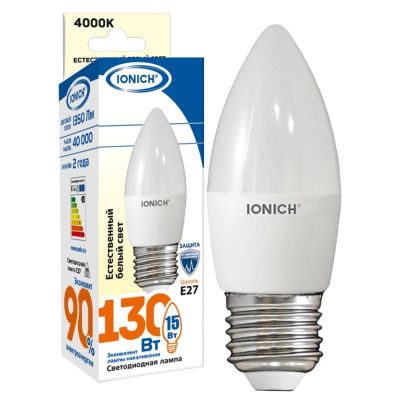 Лампа светодиодная IONICH C37 (свеча) 15 Вт E27 4000К 1350 Лм матовая 220в (1904)