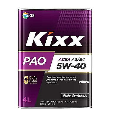Масло моторное KIXX PAO A3/B4 SAE 5W40, 4 л, API SN, синтетическое, (двиг. бензиновый)