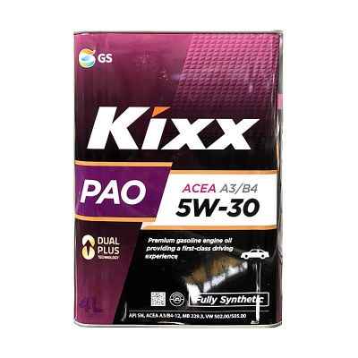 Масло моторное KIXX PAO A3/B4 SAE 5W30, 4 л, API SN, синтетическое, (двиг. бензиновый, дизельный), УЦЕНКА!!! ( мятая тара)