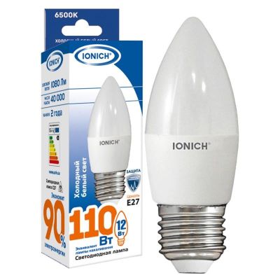Лампа светодиодная IONICH C37 (свеча) 12 Вт E27 6500К 1080 Лм матовая 220в (1909)