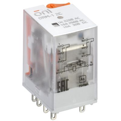 Реле интерфейсное ORM-1 2C 220В AC со светодиодом и тестовой кнопкой ONI (ORM-1-2C-AC220V-L-B)