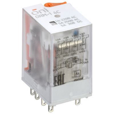 Реле интерфейсное ORM-1 4C 220В AC со светодиодом и тестовой кнопкой ONI (ORM-1-4C-AC220V-L-B)