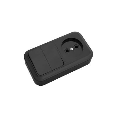 Блок электроустанов. 2В-РЦ-523 черный (выкл.2кл+ роз.1Н б/з) о/у "Пралеска" Светоприбор 