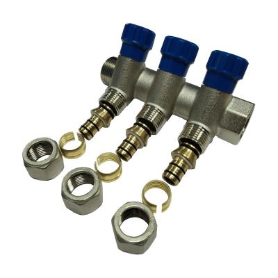 Коллектор с регул. вентилями НР 3 вых. 3/4*1/2 