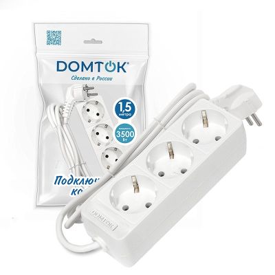 Удлинитель бытовой DOMTOK (2389) 3 места 1,5м 3500Вт З/К ПВС 3*1