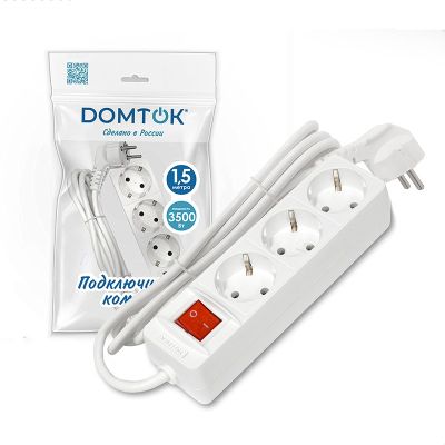 Удлинитель бытовой DOMTOK (2379) 3 места 1,5м 3500Вт З/К выкл. ПВС 3*1