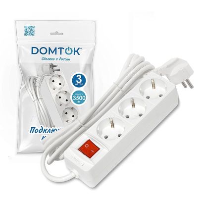 Удлинитель бытовой DOMTOK (2381) 3 места 3м 3500Вт З/К выкл. ПВС 3*1