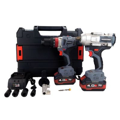 НАБОР аккумуляторного бесщеточного инструмента ProfiPower (Гайковерт ударный Т-900N+Шуруповерт ударный 80Н/м - 2АКБ 4А.ч/Заряд.устр,кейс+оснастка) E0221