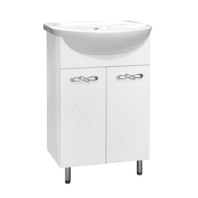 Комплект "Милана 55 2 двери (арт. 337357)" (тумба+умывальник Уют 55) 700x487x303 мм, пленка ПВХ, белый