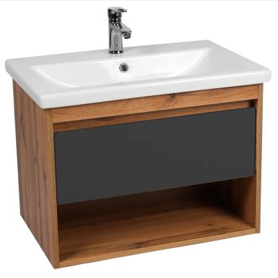 Комплект "Бостон 80 подвесная (арт. VBOS80COG-T1YP)" (тумба+умывальник COMO 60) 820x560x430 мм, пленка ПВХ, графит