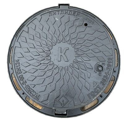 Люк канализационный Т(С250)-2-60 с запорным устройством, ГОСТ 3634-2019 780x780x80 мм, тяжелый, 25 т, чугун