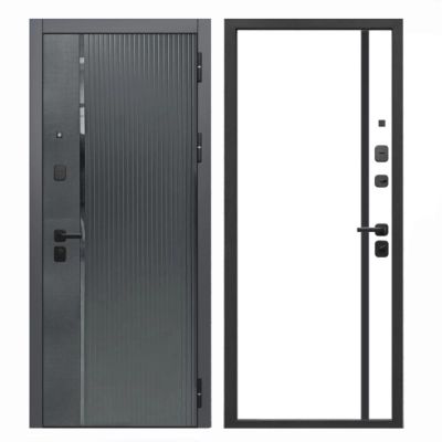 Дверь металлическая КАРБОН 10 см 960 левая  (МДФ Букле графит/МДФ Эмалит белый) Китай