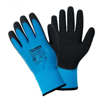 Перчатки "Двойное утепление Аквастоп" акрил с полиэстером, латексное покрытие, в и/у, р.11(XXL), цв.синий/черный FIBERON